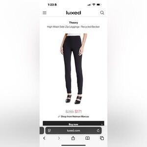 Theory High Wiast Side-Zip Black Leggings size 6